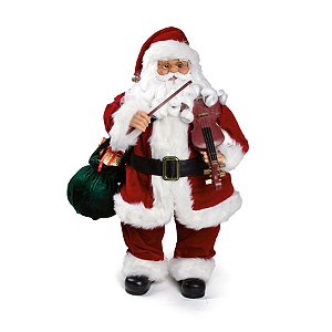 Boneco de Papai Noel Violino Som e Movimento 3 Pilas AA Vermelho de 65cm
