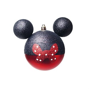 Natal Disney - Bola Minnie Laço Poá Preto e Vermelho 10cm - 2 Un