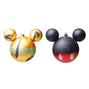 Natal Disney - Bola Pluto e Mickey Laranja / Preto 10cm - 2 Un