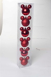 Natal Disney - Bola Lisa e Glitter Vermelho 6cm - 6 Un