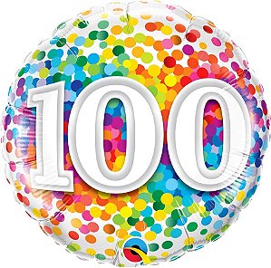 Balão Metalizado Qualatéx 45cm Redondo 100 Anos - Confete Arco-Íris