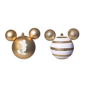 Natal Disney - Bola Michey e Listras Ouro e Branco 8cm - 4 Un