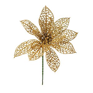 Poinsettia com Glitter Ouro (Flores Cabo Curto) - 1 Un