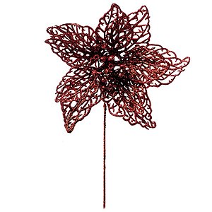 Flores Cabo Curto - Poinsetia Glitter Vermelho (15x17cm)