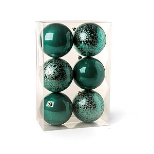 Bola de Natal Perolada e Craquelada Verde 8cm - 6 Un