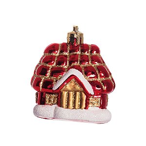 Enfeite para Pendurar Casa Vermelho e Ouro - 3 Un
