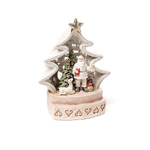 Árvore de Natal com Noel e Rena Branco e Ouro
