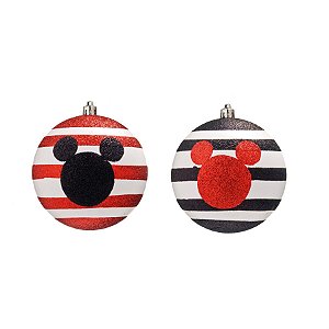 Natal Disney - Bola 2 Verde Silhueta Mickey Vermelho e Preto 10cm - 2 Un