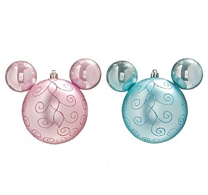 Natal Disney - Bola Arabesco 2 Verde Azul e Rosa Claro 10cm - 2 Un