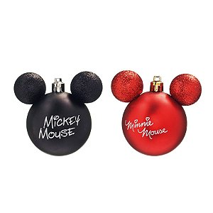 Natal Disney - Bola Assinatura Mickey e Minnie 6cm - 6 Peças