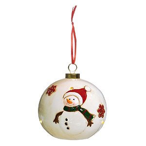 Iluminação de Natal - Bola com Boneco de Neve a Bateria Branco - 2 Un