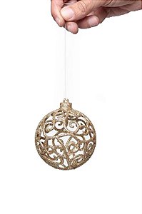 Bola de Natal com Arabesco Vazada Ouro 6cm - 8 Un