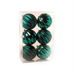 Bola de Natal com Gomos Fosca e Brilho Verde 10cm (Bolas) - 6 Peças