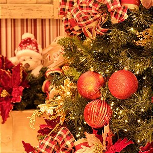 Bola de Natal Glitter Texturizada Listras Vermelho 10cm - 6 Un