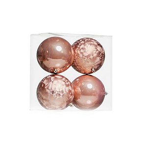 Bola de Natal Brilho e Texturizada Rosê Gold 12cm (Bolas) - 4 Peças