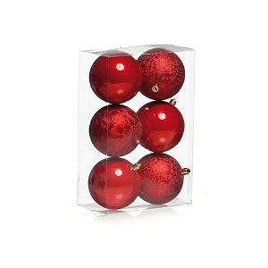 Bola de Natal Brilho e Craquelada Vermelho 8cm - 6 Un