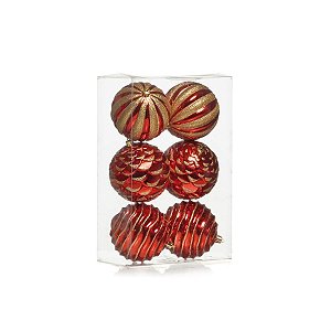 Bola de Natal Sortidas Vermelho e Ouro 10cm (Bolas) - 6 Peças