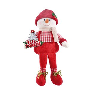 Boneco de Neve Sentado Segurando Pinheiro Vermelho e Verde Bandeira 40cm (Cinnamon) - 1 Unidade