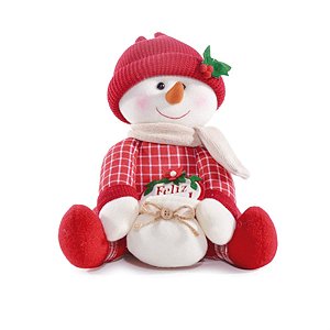 Beneco de Neve Sentado Segurando Presente Vermelho e Verde Bandeira 25cm (Cinnamon)