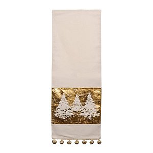 Caminho de Mesa com Árvores Branco e Ouro 180X35cm