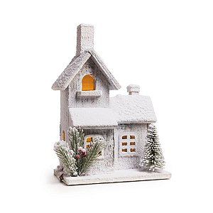 Casa Madeira Nevada 5 Leds 2 AA Branco Tamanho G (Chalé) - 1 Unidade