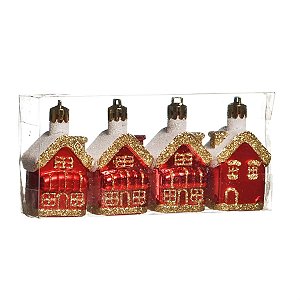 Casinha Sobrado para Pendurar Vermelho - Jogo com 4 Un