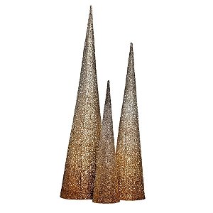 Cones Nevados 3 Tamanhos com Led Ouro (Marrocos) - 3 Peças