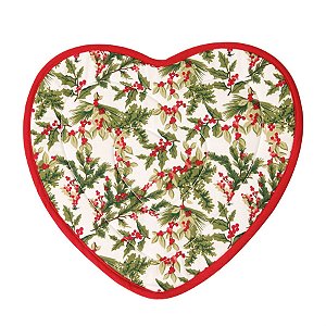 Descanso Panela Azevinho Coração Vermelho e Verde Bandeira (Homemade)