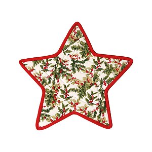 Descanso Panela Azevinho Estrela Vermelho e Verde Bandeira