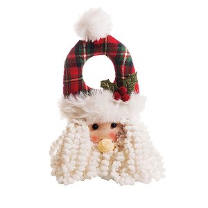 Enfeite Maçaneta Rosto Noel Xadrez Vermelho e Verde