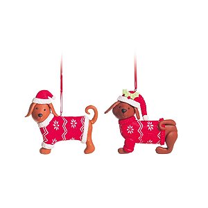 Enfeite para Pendurar Cachorros Vermelho (Pet Christmas) - 6 Jogos com 2 Peças