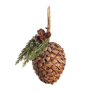 Enfeite para Pendurar com Pinha Oval Verde Claro e Marrom 20cm (Chalé)