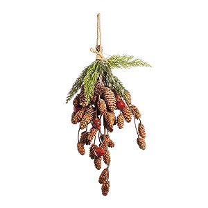 Enfeite para Pendurar com Pinhas Verde Claro e Marrom (Chalé)