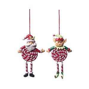 Enfeite para Pendurar Noel e Elfo Vermelho (Sweet Sugar) - 6 Jogos com 2 Peças