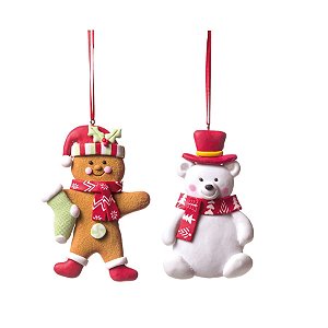 Enfeite para Pendurar Urso e Ginger Vermelho (Sweet Sugar) - 6 Jogos com 2 Peças