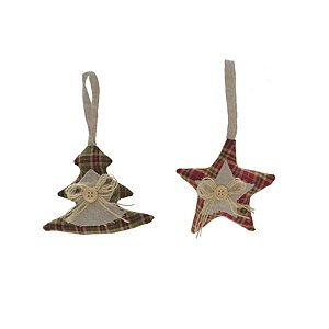 Estrela e Pinheiro Vermelho e Verde (Patchwork Vermelho) - 2 Peças