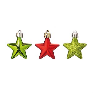 Estrelas para Pendurar Vermelho e Verde 5cm - 20 Un