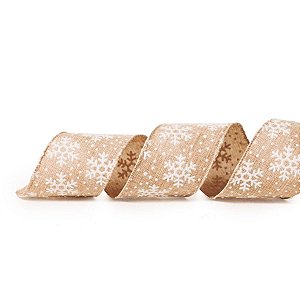 Fita de Natal Floco de Neve Natural e Branco 6,3cm - 1 Un
