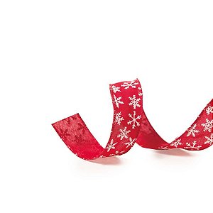 Fita de Natal Floco de Neve Vermelho e Branco 3,8cm - 1 Un