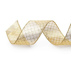 Fita de Natal Losangos Ouro 3,8cm (Fita para Presente) - 1 Un