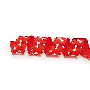 Natal Pet - Fita Ossinhos Vermelho e Branco 6,3cm - 1 Un