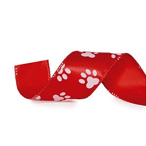Natal Pet - Fita Patinhas Vermelho e Branco 3,8cm - 1 Un
