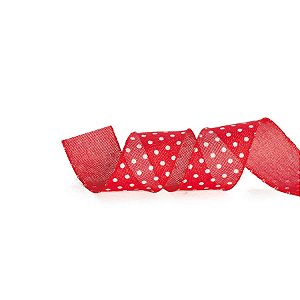 Fita de Natal Poá Vermelho e Branco 6,3cm - 1 Un
