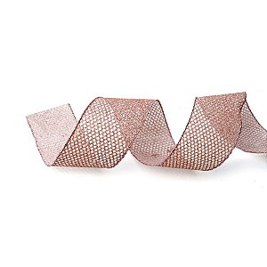 Fita de Natal Tela Rosê Gold 6,3cm - 1 Un