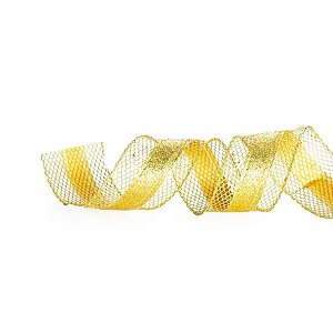 Fita de Natal Tela Faixa Glitter Ouro 3,8cm (Fita para Presente) - 1 Un