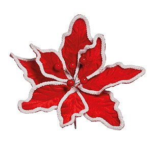 Flor Decorativa em Veludo Vermelho 25cm