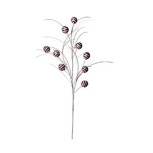 Galho Bolas de Listras com Glitter Vermelho e Branca (Sweet Sugar) - 12 Un