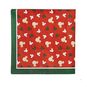 Natal Disney - Guardanapo Silhueta de Mickey Vermelho e Verde Bandeira com 20 Folhas