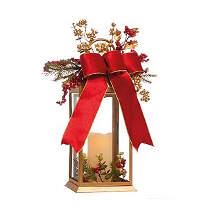 Lanterna Metal com 1 Vela Ouro e Vinho