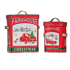 Lata de Metal Casa de Campo Colorido (Farm House) - 2 Peças